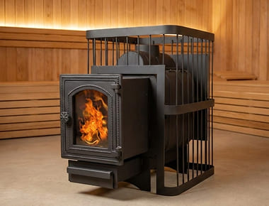 Печь банная ComfortProm ЧУГУН, для парной до 20 кубов, вес 72 кг, длина дров до 40 см, на 130 кг камней, дверь со стеклом