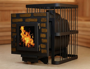 Печь банная ComfortProm ЧУГУН, для парной до 20 кубов, вес 72 кг, длина дров до 40 см, на 130 кг камней, дверь со стеклом