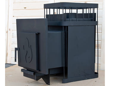 Печь банная ComfortProm 3 мм, для парной до 16 кубов, вес 50 кг, длина дров до 30 см, на 130 кг камней, дверь со стеклом / декор