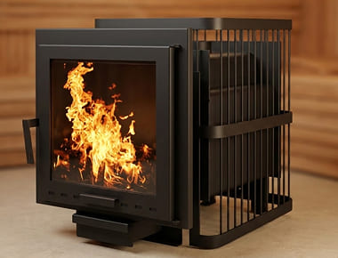 Печь банная ComfortProm СТАЛЬ 8 мм, для парной до 16 кубов, вес 79 кг, длина дров до 30 см, на 130 кг камней, чугунная дверь со стеклом