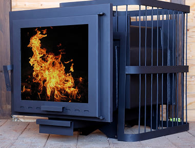 Печь банная ComfortProm СТАЛЬ 8 мм, для парной до 20 кубов, вес 88 кг, длина дров до 40 см, на 130 кг камней, дверь со стеклом