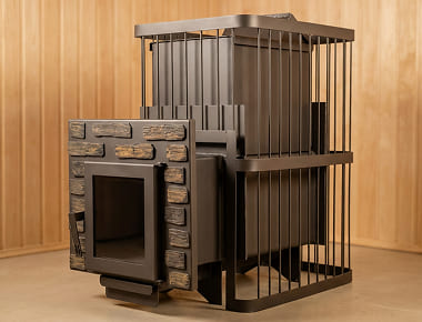 Печь банная ComfortProm Сталь 8 мм ЗАКРЫТАЯ КАМЕНКА, для парной до 20 кубов, вес 100, длина дров до 40 см, на 180 кг камней, чугунная дверь со стеклом