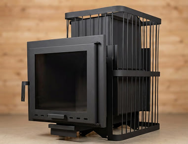 Печь банная ComfortProm Сталь 8 мм ЗАКРЫТАЯ КАМЕНКА, для парной до 20 кубов, вес 100, длина дров до 40 см, на 180 кг камней, чугунная дверь со стеклом