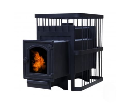 Печь банная ComfortProm СТАЛЬ 8 мм, для парной до 16 кубов, вес 80 кг, длина дров до 30 см, на 130 кг камней, чугунная дверь