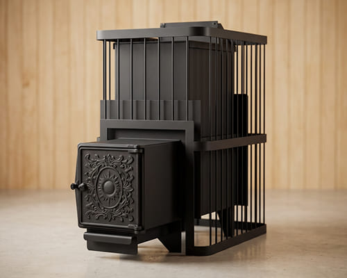 Печь банная ComfortProm Сталь 8 мм ЗАКРЫТАЯ КАМЕНКА, для парной до 20 кубов, вес 103, длина дров до 40 см, на 180 кг камней, чугунная дверь