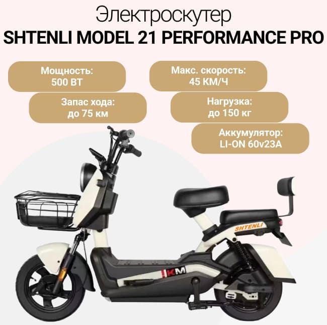 Электроскутер Shtenli Model 21 Performance Pro (аккумулятор 5шт 20Ач12В)